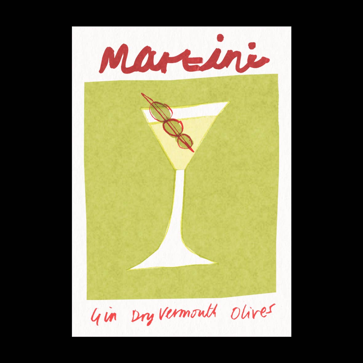Martini Cocktail Risograph A4 print