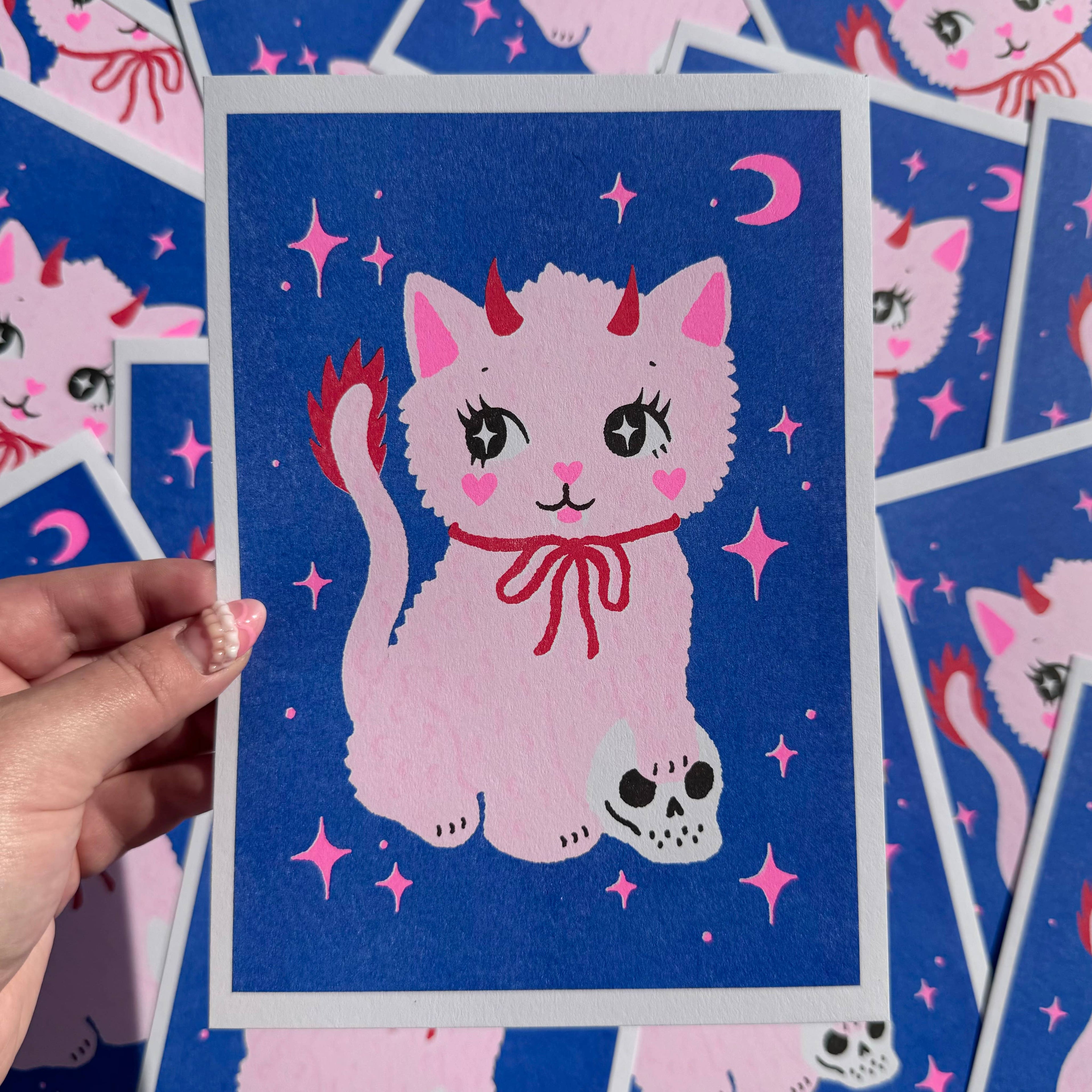 Spooky Cat A5 Risograph Print