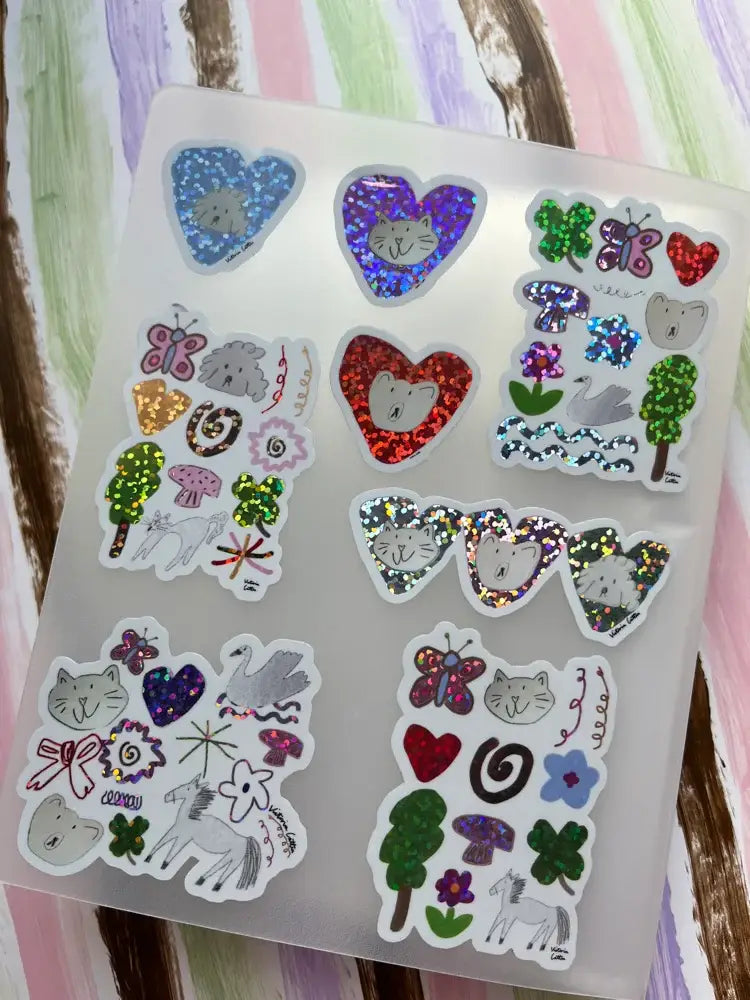 Glitter Heart Cat Teeny Tiny Vinyl Sticker