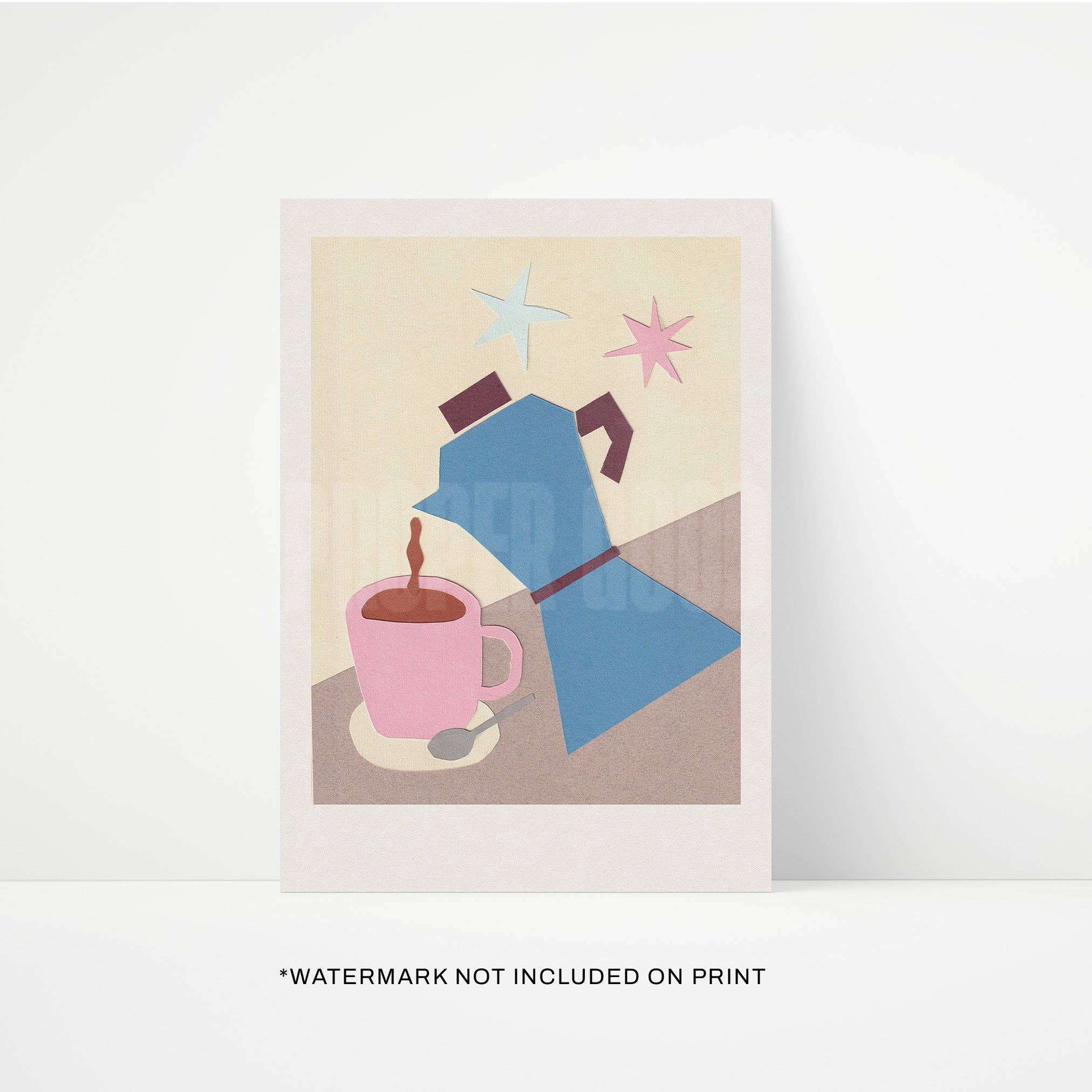 Coffee Pot Hand Collaged A4 Print