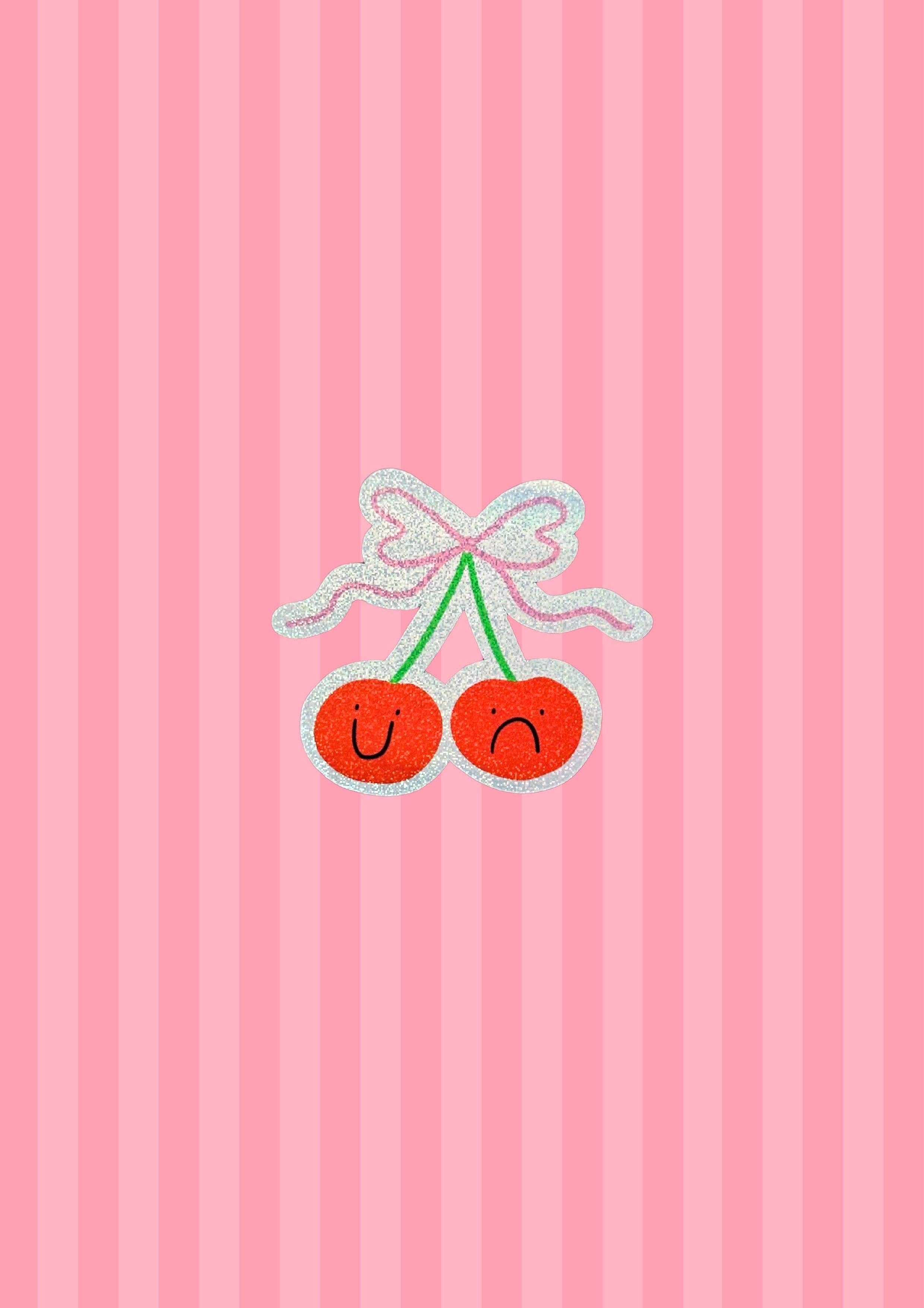 Bow Cherries Glitter Vinyl Sticker
