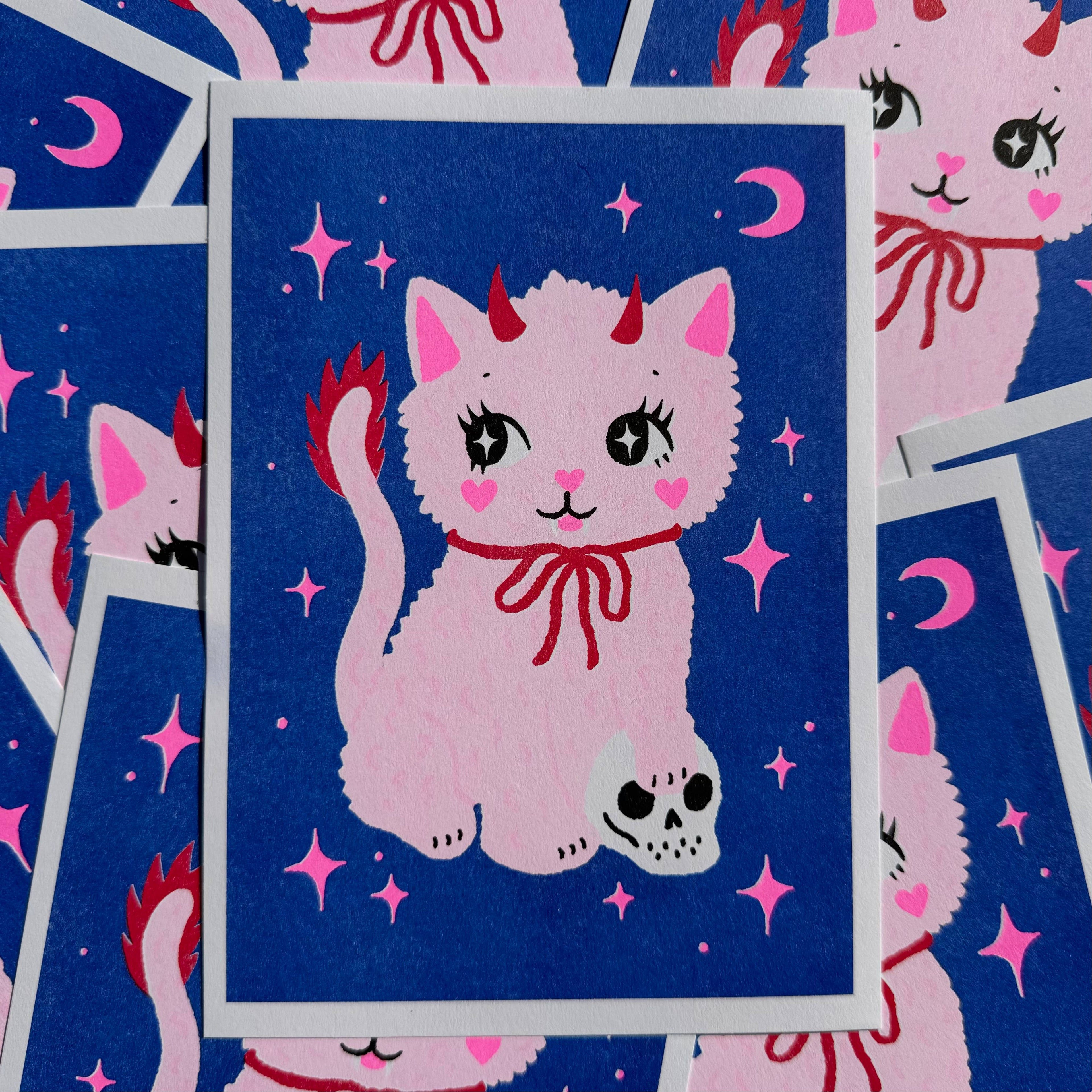 Spooky Cat A5 Risograph Print