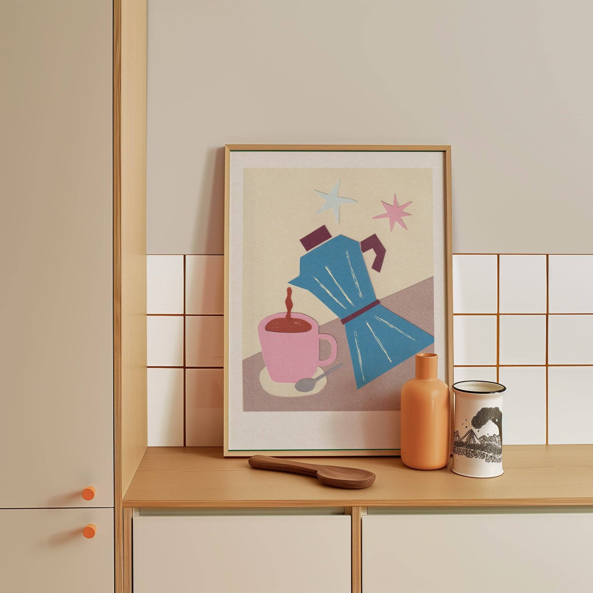 Coffee Pot Hand Collaged A4 Print