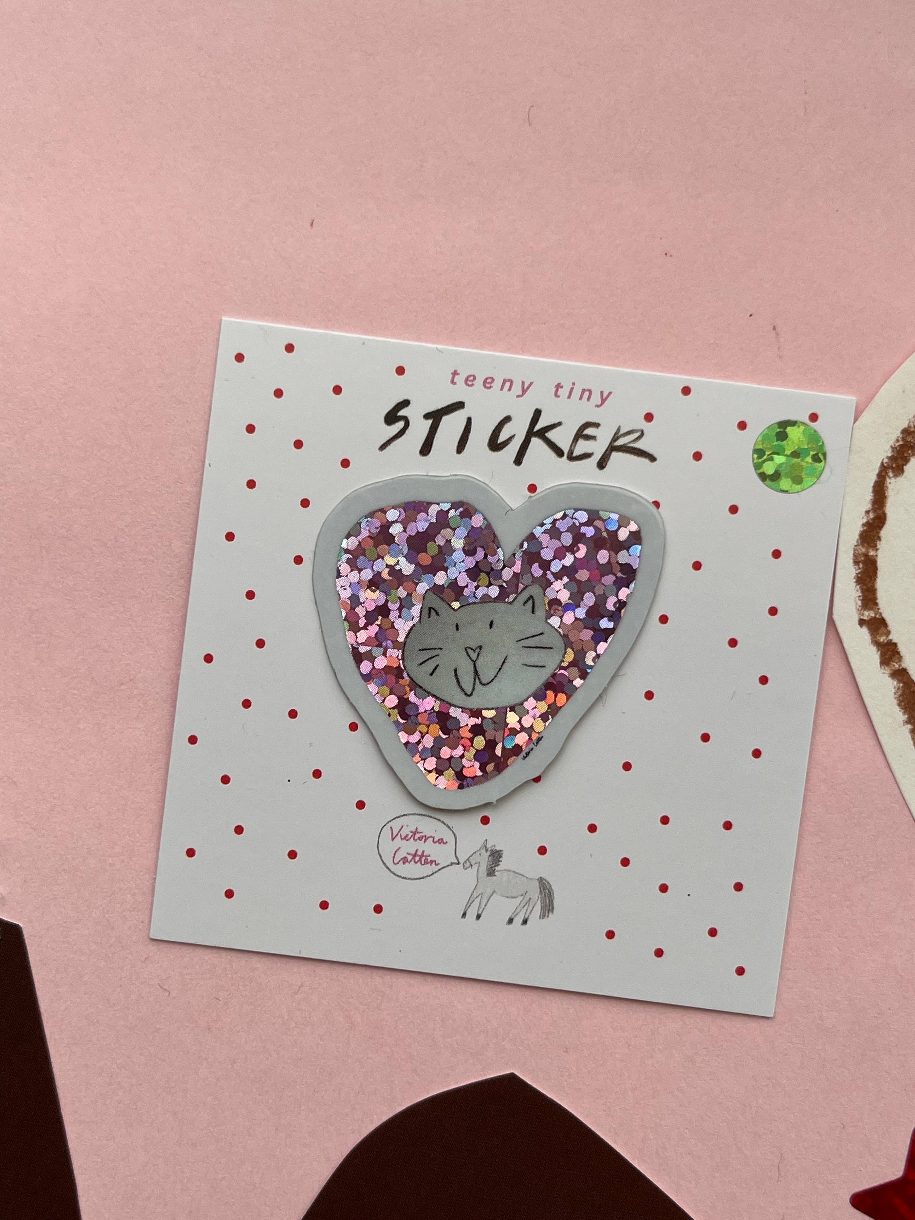 Glitter Heart Cat Teeny Tiny Vinyl Sticker