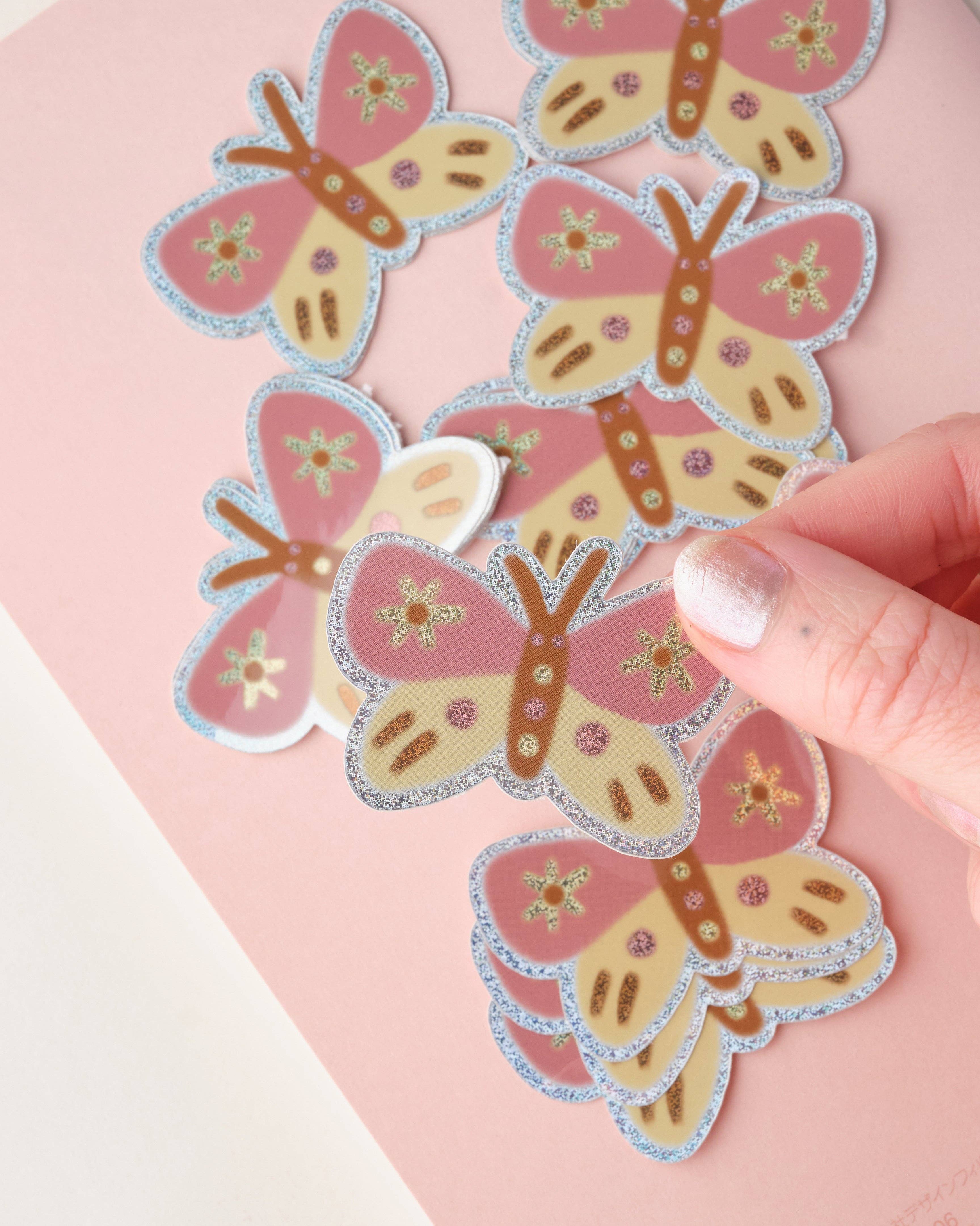 Pink Butterfly Holographic Vinyl Sticker