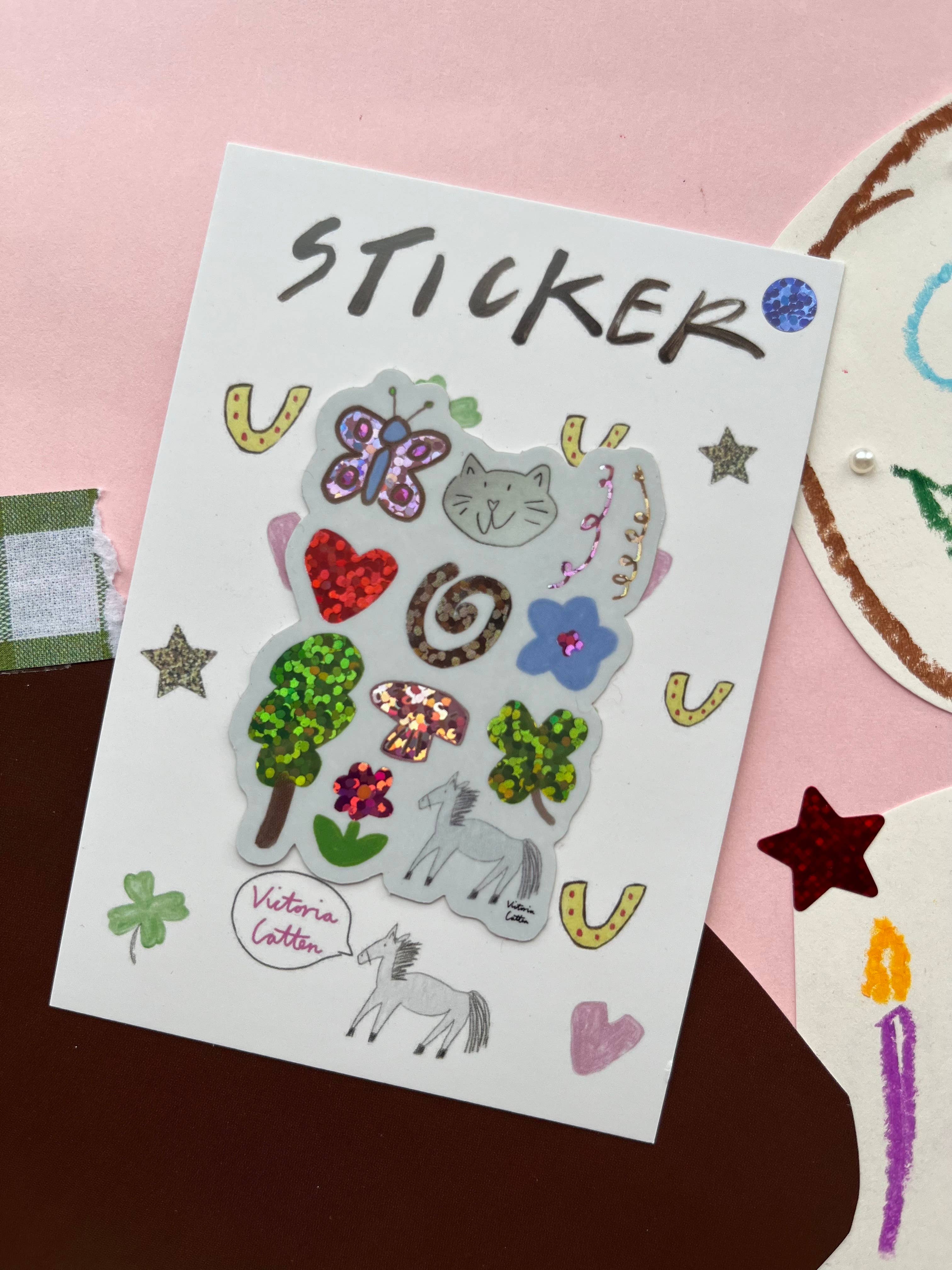 Pony And Cat Glitter Portrait Vinyl Sticker