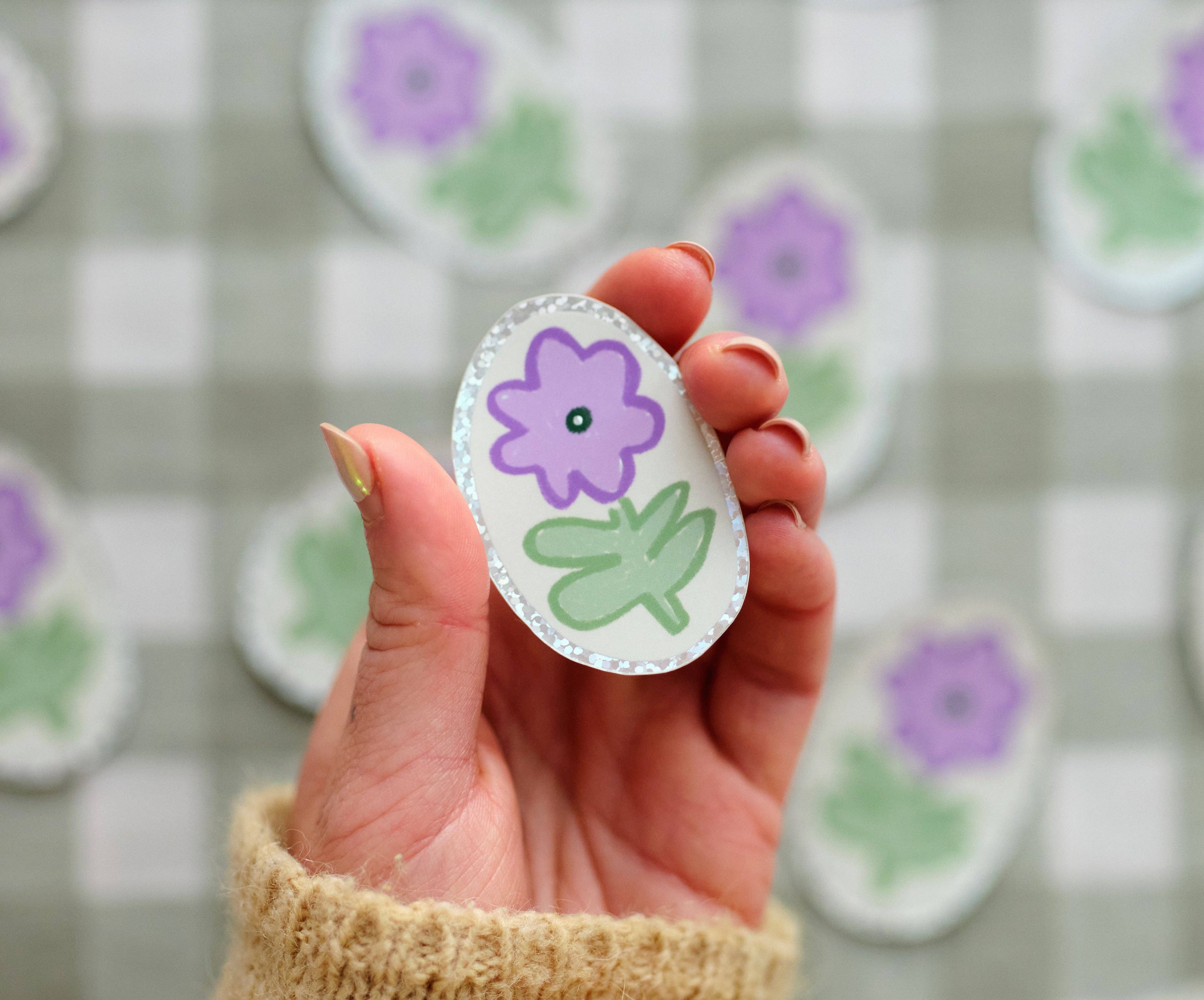 Purple Flower Holographic Vinyl Sticker