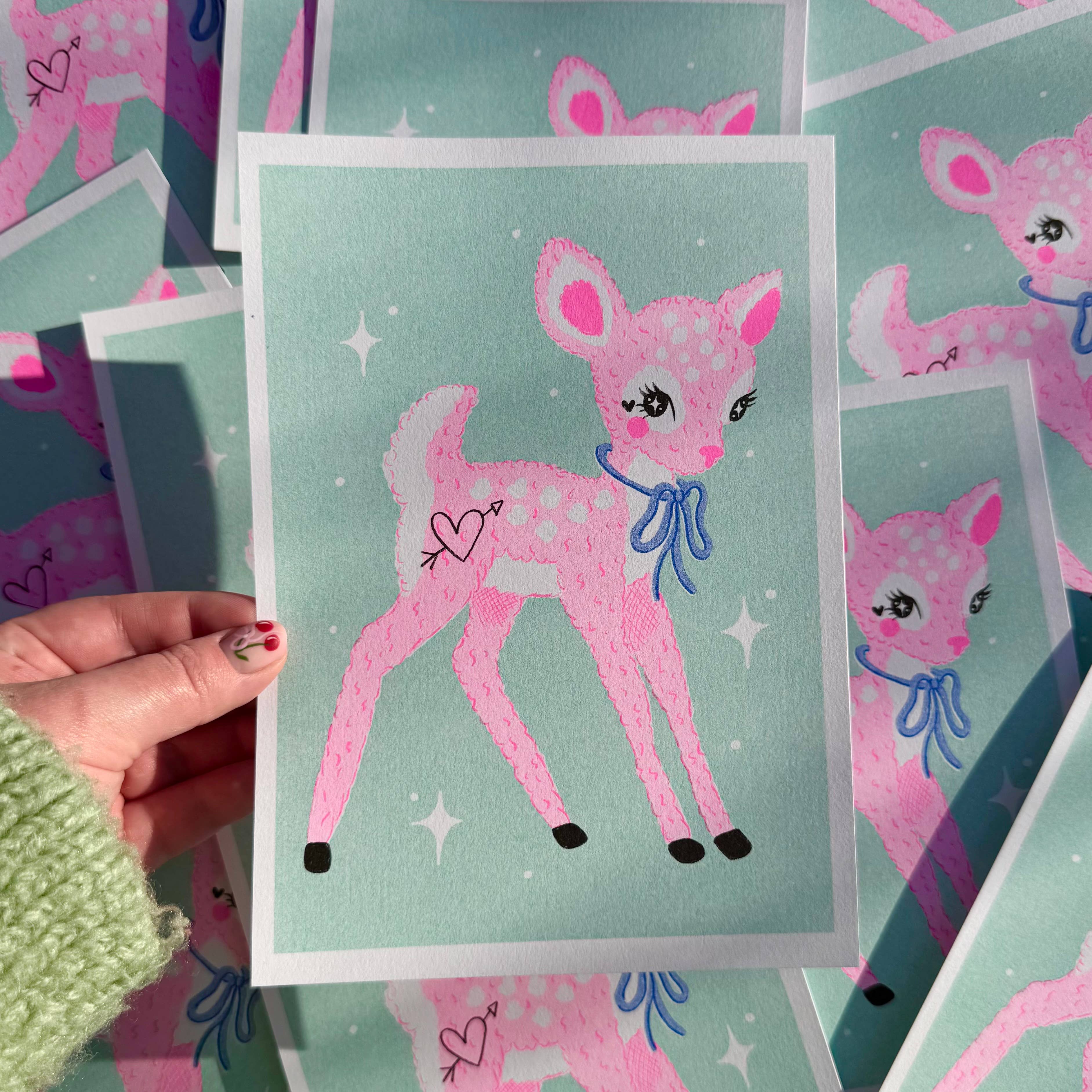 Kitsch Deer A5 Risograph Print