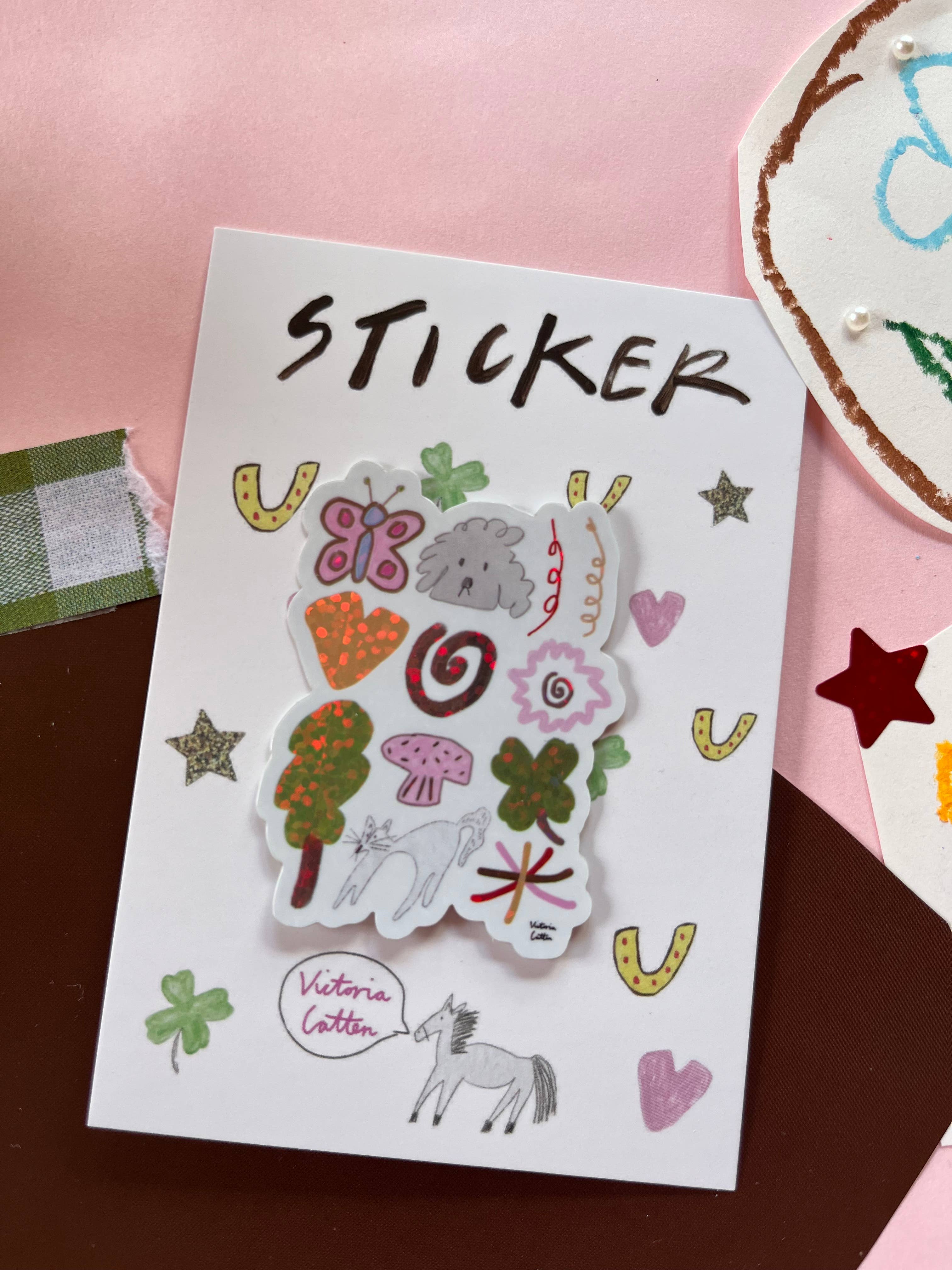 Dog And Fox Pals World Portrait Glitter Sticker