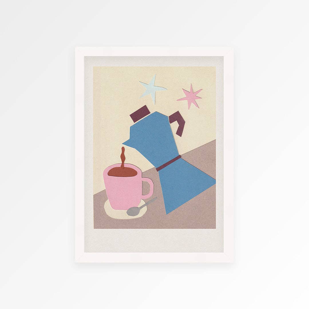 Coffee Pot Hand Collaged A4 Print