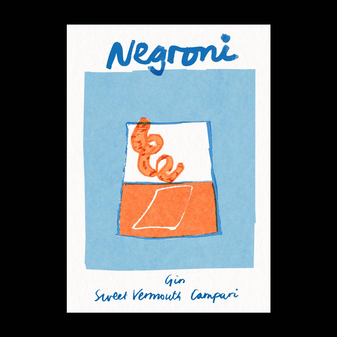 Negroni Risograph Print | Cocktail| Colourful