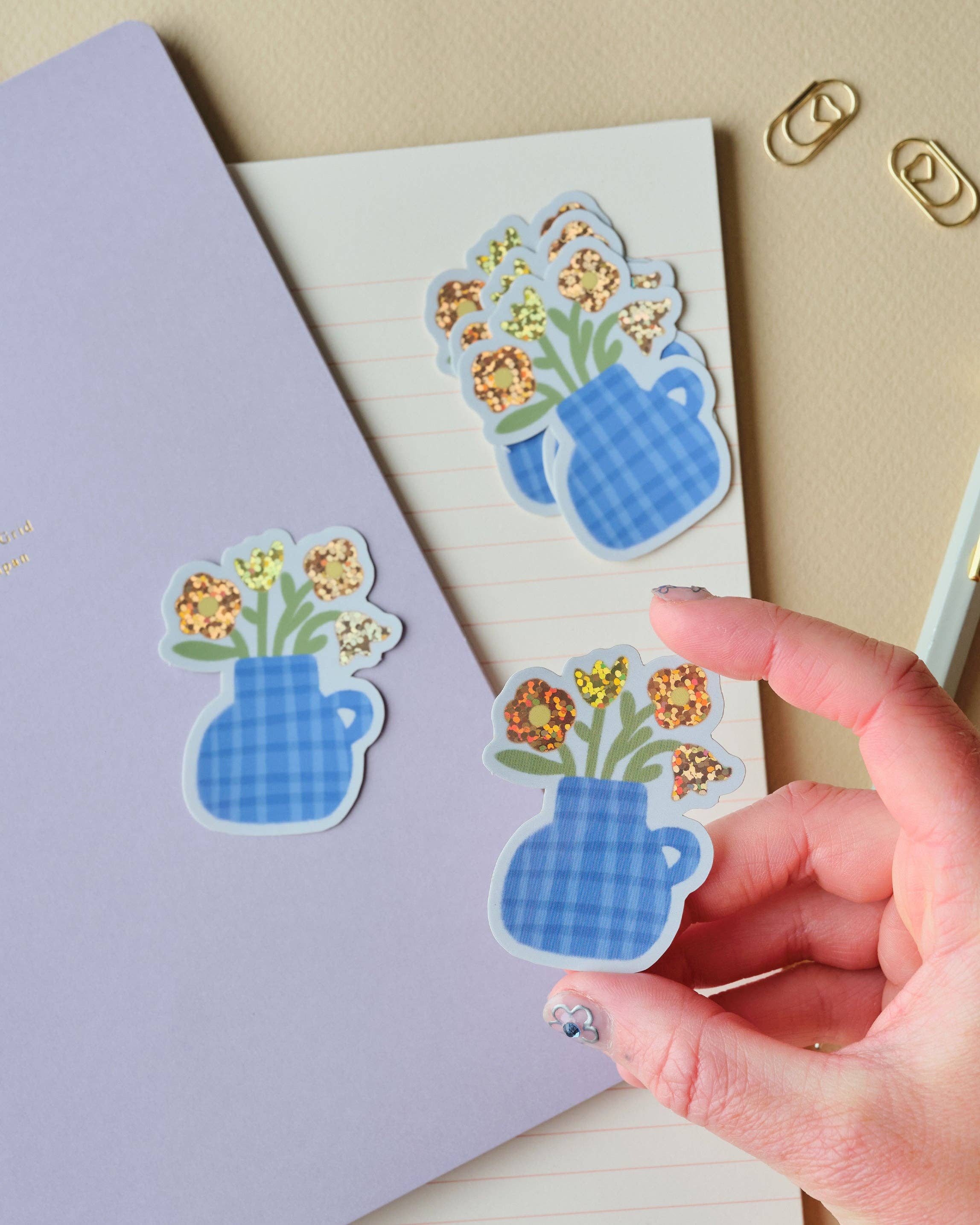 Flower Vase Holographic Vinyl Sticker